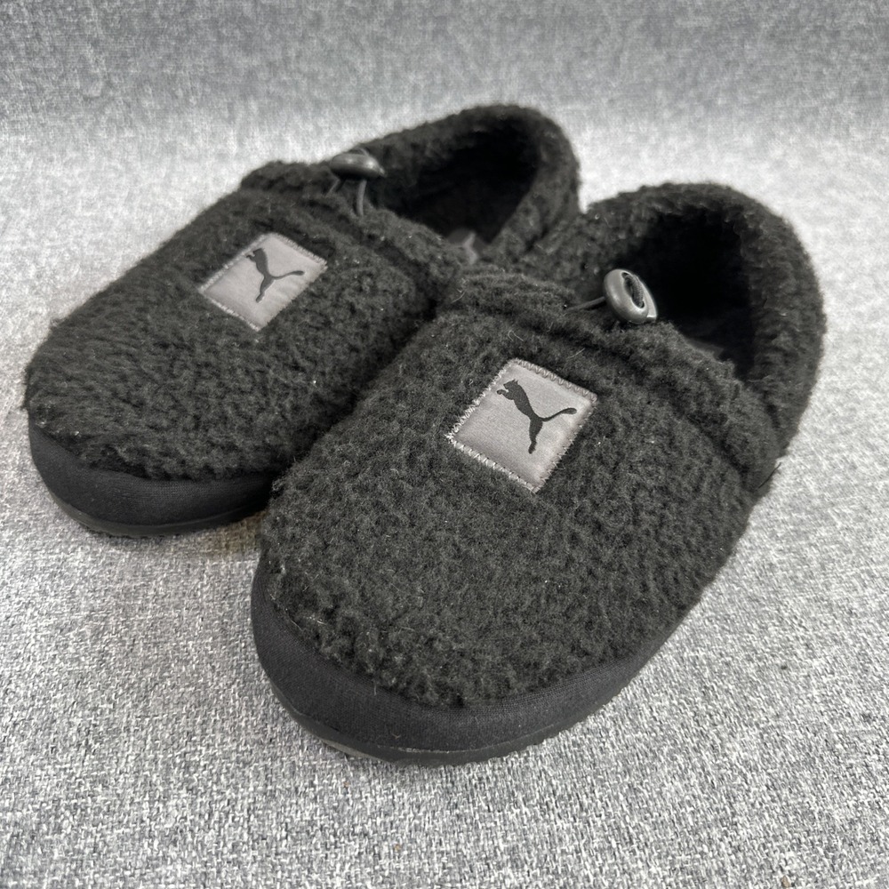 Puma Sherpa Slippers Mens 7 Womens 8.5 Black Fleece Slip On Cozy Unisex
